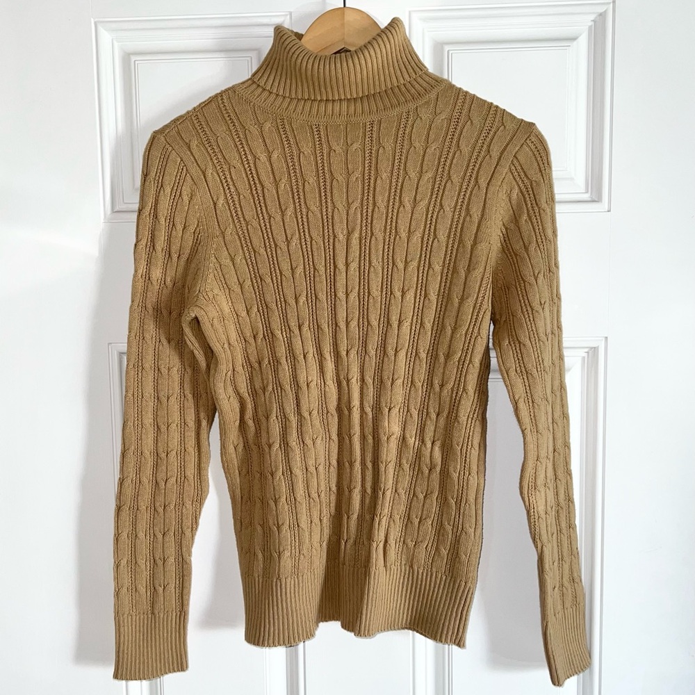 Cozy Stretchy Brown Knit Turtleneck Sweater